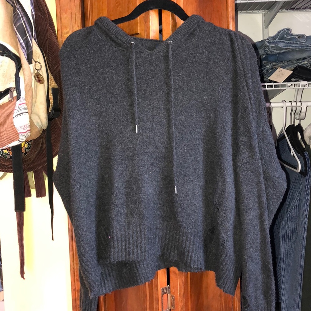 distressed hooded american eagle sweater